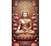 XFENDOUDOU Punto de cruz con patron impreso kit completo principiantes Estatua de Buda con loto Completo Contado Principiantes Cross Stitch Kit Bordado 16x20inch
