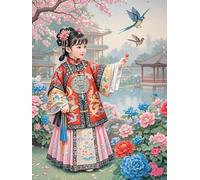 XFENDOUDOU Punto de cruz con patron impreso kit completo principiantes Niña en el jardín Completo Contado Principiantes Cross Stitch Kit Bordado 16x20inch