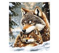 XFENDOUDOU Punto de cruz kit completo niños Lobo de nieve Patrone Cuadro Kit Punto de Cruz con Hilos y Tela Impresa 16x20inch