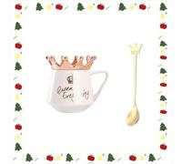 Xfeyaqlo Taza de café nórdica Taza creativa Corona Taza de cerámica con tapa y cuchara Olla de cerámica La taza del vientre se puede dar como regalo (Blanco)