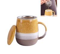 Xfeyaqlo Taza Infusiones con Tapa y Filtro Colador Te, Taza Te Cafe, Tazas Originales para Regalar, Ceramica, 400ml, Apta para Uso Diario (Amarillo)