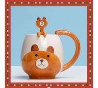 Xfeyaqlo Taza Oso Lindo Pintada a Mano - Cerámica para Desayuno, Café, Te, Leche - Mug Con Cuchara - Regalos para Propio, Amigos, Familia