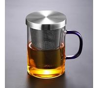 Xfeyaqlo Taza Te 450ml Vidrio, Tazas Infusiones con Tapa y Filtro Gran Capacidad, Un Buen Recipiente, Más Agradable Degustación (Asa Azul)