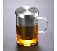 Xfeyaqlo Taza Te 450ml Vidrio, Tazas Infusiones con Tapa y Filtro Gran Capacidad, Un Buen Recipiente, Más Agradable Degustación (Asa Transparente)