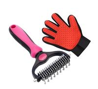 XFLHXY Juego de Aseo para Perros y Gatos de 2 Piezas con un par de Guantes de Aseo y un Cepillo para Mudar El Pelaje, Bañarlo, Cepillarlo y Reducir la Muda Fácilmente(Red)
