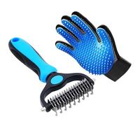 XFLHXY Juego de Aseo para Perros y Gatos de 2 Piezas con un par de Guantes de Aseo y un Cepillo para Mudar El Pelaje, Bañarlo, Cepillarlo y Reducir la Muda Fácilmente(Blue)