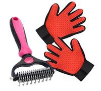 XFLHXY Juego de Aseo para Perros y Gatos de 2 Piezas con un Par de Guantes de Aseo y Un Cepillo para Mudar El Pelaje, Bañarlo, Cepillarlo y Reducir la Muda Fácilmente(Red)
