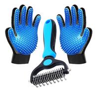 XFLHXY Juego de Aseo para Perros y Gatos de 2 Piezas con un Par de Guantes de Aseo y Un Cepillo para Mudar El Pelaje, Bañarlo, Cepillarlo y Reducir la Muda Fácilmente(Blue)
