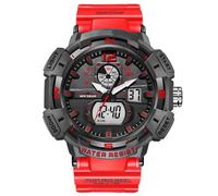 XFLHXY Reloj Deportivo Analógico Digital para Hombre, Esfera Grande, para Exteriores, Resistente al Agua, Militar, con Fecha, Multifunción, Táctico, LED, Militar, Cronómetro con Retroiluminación(Red)
