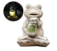 XFLSDHGD Estatua de la Estatua del jardín de la Rana Solar 1 Figura de Resina de Jarra de Vidrio, meditando la Estatua de Rana Zen con decoración LED Solar, Adorno de Rana de Yoga Animal Zen, 10.2