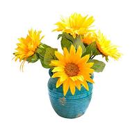 XFLSDHGD Flores de Girasol de Seda Falsas Bouquet Sun Flower Cerámica Retro Vase Flower Flower Flower Decoration Flor para Mesa de la casa Decoración del Escritorio (Color: B)