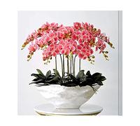 XFLSDHGD Gran orquídea Artificial con jarrón Blanco Decorativo PU Phalaenopsis Flores Artificiales Arreglo de Plantas Falsas en macetas Centros de Mesa decoración del hogar