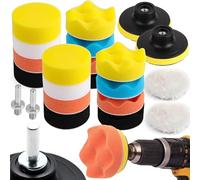 XFLYP 20 Piezas Esponja Pulir para Coche 3'', Kit de Esponja de Pulido para Taladro M14, Adaptador Accesorio y Taladro Pulidora Lana Kit Pulir para Pulimento de Automóviles, Lijado y Cera