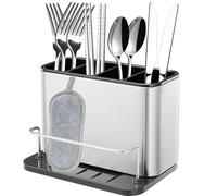 XFLYP Escurridor de Cubiertos, Estante de Utensilios de Cocina Multifuncional con 3 Compartimentos para Organizador de Fregadero de Cocina Encimera, Mesa de Casa(Plateado)