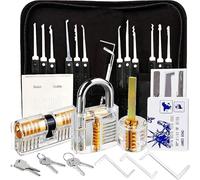 XFLYP Juego de Ganzúas 35 Piezas, Ganzua de Cerrajería con 3 Cerraduras Transparentes, Tarjeta de Crédito y Bolsos de Cuero, Lockpicking Set para Principiantes y Cerrajeros