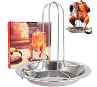 XFLYP Pollo Barbacoa Soporte, Posavasos de Acero Inoxidable para Pollo con Bandeja de Goteo, Asador Vertical de Pollo, Barbacoa y Accesorio para Parrilla