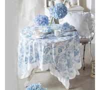 XFNWT Mantel Azul con Estampado Floral: Encantador Estampado Floral de Estilo campestre sobre una Mezcla Transpirable de algodón y Lino, comedores Interiores Fiestas jardín,Blue-140X180cm