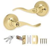XFORT Cabriole - Juego de pomos de privacidad de latón pulido, perilla de puerta con cerradura para puertas internas de madera de baño, juego completo con pestillo tubular