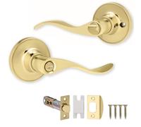 XFORT Cabriole - Juego de pomos de privacidad de latón pulido, perilla de puerta sin llave con cerradura para puertas internas de madera de baño, juego completo con pestillo tubular