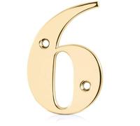 XFORT Número 6 de la puerta delantera para atornillar, elegantes y audaces acabado de espejo, adecuado para todos los de puertas, incluidas las de madera, uPVC y compuestas Latón Pulido 3 Pulgada