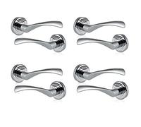 XFORT® Paquete de 4 elegantes manijas de palanca interna en Rose, manijas de palanca de Rennes en acabado de cromo pulido, se utiliza con un cerrojo estándar, mortaja o cerradura de baño.