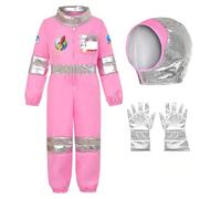 XFOZDM Disfraz de astronauta para niños, color rosa, traje de astronauta, disfraz espacial, juego con casco y guantes para carnaval, Halloween, cumpleaños, cosplay, A-XL