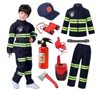 XfozDM - Disfraz de bombero para niño, bombero, con bombero, juguete y bombero, accesorios para carnaval, Halloween, juego de rol, regalo 01 blue, 130 cm