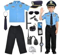 XFOZDM Disfraz de policía, disfraz de policía, vestido de policía, juguete con accesorios, uniforme con pantalón/sombrero, esposas, walkie talkie para carnaval, Halloween, C-XL