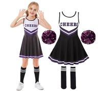 XfozDM - Disfraz de pompón para niña, disfraz de niña con pompones y calcetines uniformes de pompón, niña, para carnaval, Halloween, cosplay, disfraz de 04 cm, negro, 140 cm