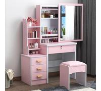XFParts Mesa de tocador de Maquillaje con Espejo y Taburete Moderno tocador con 6 cajones Escritorio de Maquillaje de Dormitorio (Rosa Claro) Enterprise powerfully