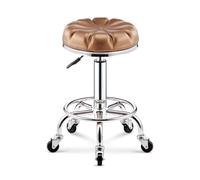 XFParts Pur de Cuero Rolling Rolling con Ruedas, Altura Ajustable de 360 ° Taburete Giratorio con Ruedas y reposapiés, Silla de oficinas Silla de Trabajo en el hogar Taller SPA salón Oro powerfully