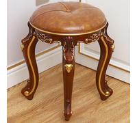 XFParts Taburete de tocador tallado vintage redondo con asiento tapizado para dormitorio, 17 pulgadas de altura, capacidad de 240 libras (marrón claro B) Enterprise poderosamente