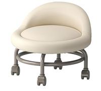 XFParts Taburete Enrollable con Espalda y Ruedas enrollan otomana con Ruedas giratorias Ruedas PU Cuero Taburete Corto para la Oficina domiciliaria Enterprise Blanco powerfully