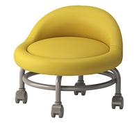 XFParts Taburete Enrollable con Soporte Trasero y Ruedas giratorias para el reposapiés otomano de Movilidad para el Taburete de Asiento Corto de Comodidad con la Empresa de Color Amarillo de Cuero PU