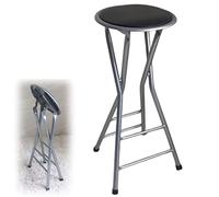 XFParts Taburete plegable portátil con asiento acolchado, sin respaldo, marco de metal, taburete de bar para exteriores e interiores, cocina, pub, adultos (redondo)