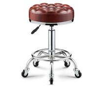 XFParts Taburete redondo con reposapiés, taburete giratorio para salón, taburete de dibujo ajustable, taburete de spa con asiento acolchado de piel sintética, base de metal cromado, color café (rojo1)