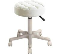 XFParts Taburete redondo de cuero con ruedas, silla de trabajo para masaje, silla de trabajo, taburete giratorio de altura ajustable, taburete de spa, taburete de cocina, salón de oficina, taburete de