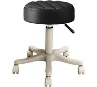 XFParts Taburete redondo de cuero con ruedas, silla de trabajo para masaje, silla de trabajo, taburete giratorio de altura ajustable, taburete de spa, taburete de cocina, salón de oficina, taburete de