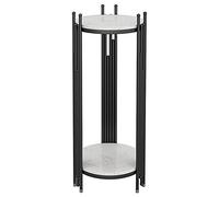 XFQZJG Mesa telefónica moderna dorada con dos estantes, soporte alto y estrecho para plantas y mesa auxiliar redonda para salón, terraza, decoración, mesita de noche de esquina con aspecto de mármol