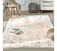 Xfrog Alfombra Lavable a máquina, Grande, Vintage, de Pelo Corto, Antideslizante, Tradicional, para Sala de Estar, Oficina, Cocina, Comedor, Color Rosa Claro, 160 x 230 cm