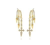 XFSRG 1 Par Pendientes colgantes para mujer chapados en oro de 14 quilates Zirconia Símbolos Luna Estrella Cruz para Fiestas Festivales y looks Urbanos llamativos