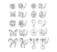 XFSRG 10 Pares Pendientes Clip Mujer Zirconia Pearl Mariposa y Flores Clip On Earrings Hipoalergénicos Pendientes sin Agujero para Joyería Mujer Niñas (Plata)
