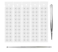 XFSRG 100 Parches Ear Seeds Kit Semillas de Acupuntura para Orejas Masaje Auriculoterapia para Adultos Relajacion Alivio Estres Sueno con Pinzas Herramienta (Plata)