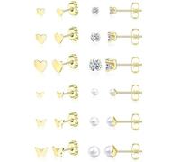 XFSRG 12 Pairs Acero Inoxidable Pendientes para Mujer y Niñas14K con Circonita Perla Corazón Mariposa Estilo Elegante Dulce Ideal para Regalo o Uso Diario