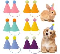 XFSRG 12 Piezas Mini Gorro Cumpleaños de Fiesta Coloridos Sombreros Animales con Pompones para Perros Gatos(Set A)