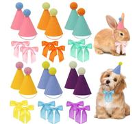 XFSRG 12 Piezas Mini Gorro Cumpleaños de Fiesta Coloridos Sombreros Animales con Pompones para Perros Gatos(Set B)