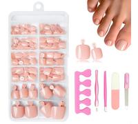 XFSRG 120 Piezas Uñas Falsas Postizadas de Pies 11 Tamaños Artificiales de Cubierta Completa Uñas Falsas de Los Pies con 5 Accesorios Manicura para Mujeres y Niñas Decoración Uñas DIY (01)