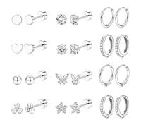 XFSRG 12Pares Pendientes Mujer Elegante Conjunto de Pendientes Acero Inoxidable Helix Tragus Cartílago Multi Piercing Joyeria Mujer Moderna (Plata)