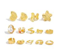 XFSRG 14 Piezas Anillos de Nudillo Mujer con Flor Caracol y Perla Apilables Midi Juego de Oro Anillos Boho Mujer para Uso Diario y Fiesta