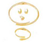 XFSRG 14K Gota de Agua Conjuntos de Joyas para Mujer Niñas Chapado en Oro con Abierto Collar Pendientes Pulsera y Anillo Joyería Elegante para Fiesta Cenas Cumpleaños